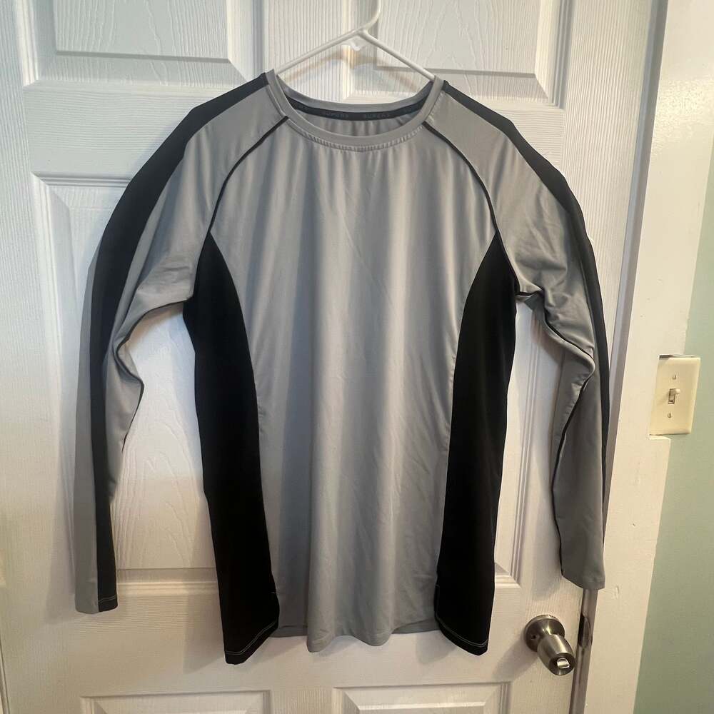 SUPERX Men's Training Long Sleeve Athletic Performance Top - Gray/Black